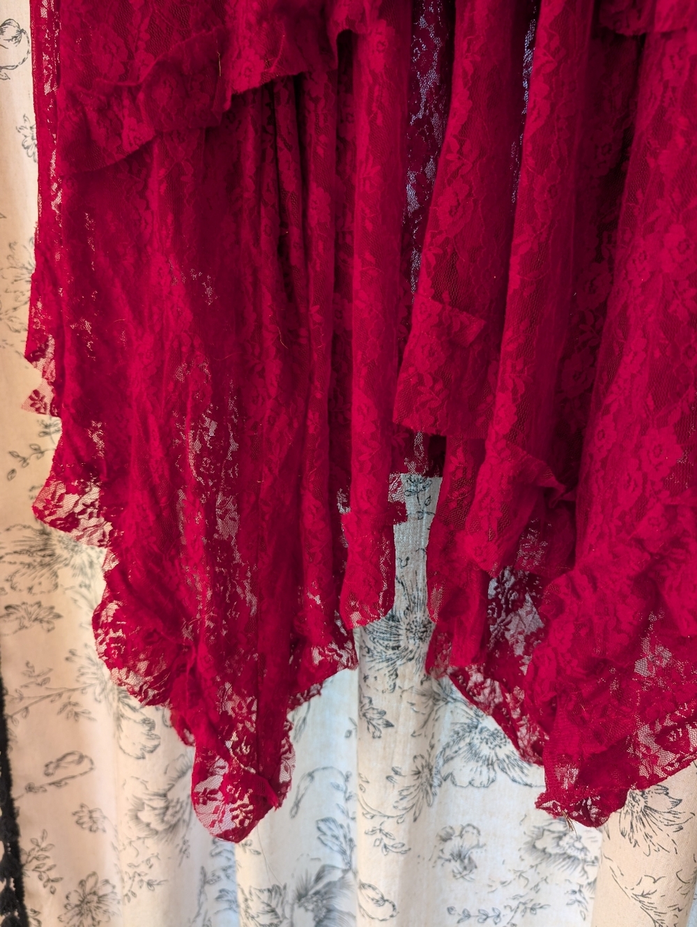 FINAL PRICE $10 Lace maxi skirt, cranberry color layered lace skirt, size large - Picture 3 of 5